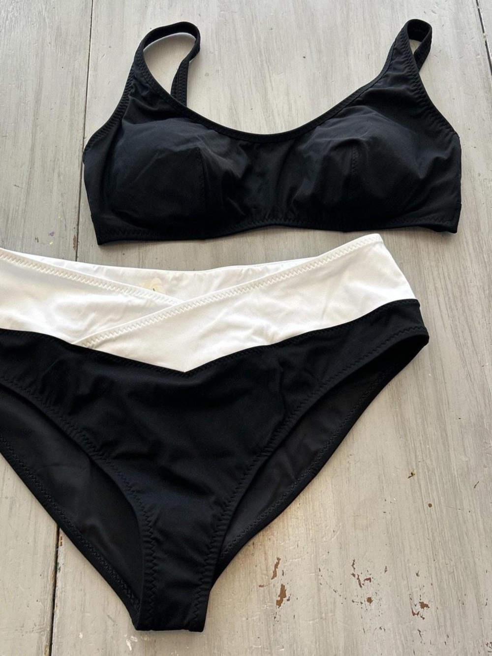 Fabletics Black & White Two-Piece Women's Swim Set - Classic Scoop Bikini